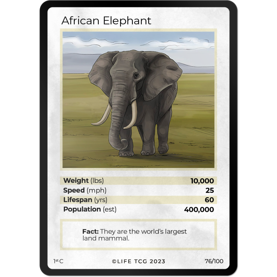 Life TCG: 1st Edition Trading Card  - Mammals - African Elephant 76/100