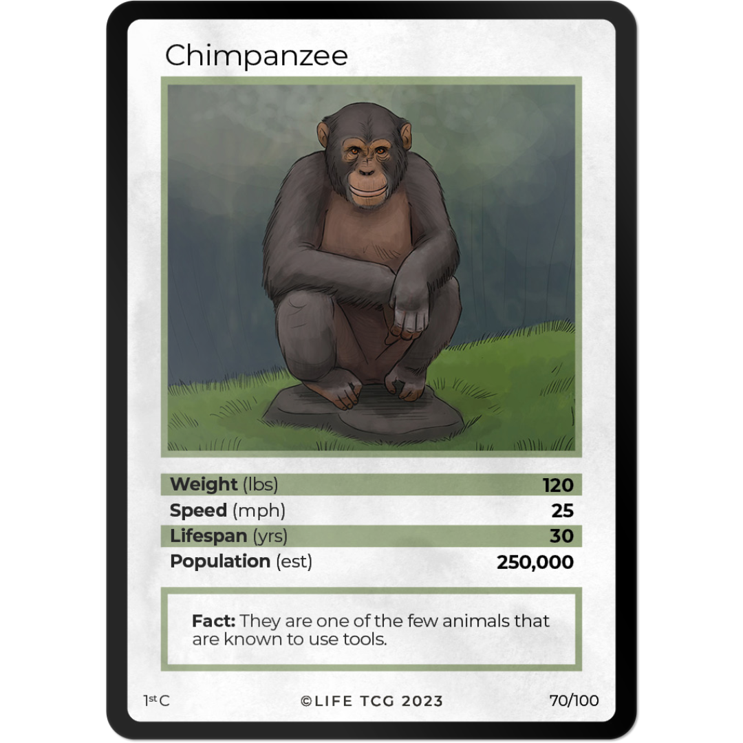 Life TCG: 1st Edition Trading Card  - Mammals - Chimpanzee 70/100
