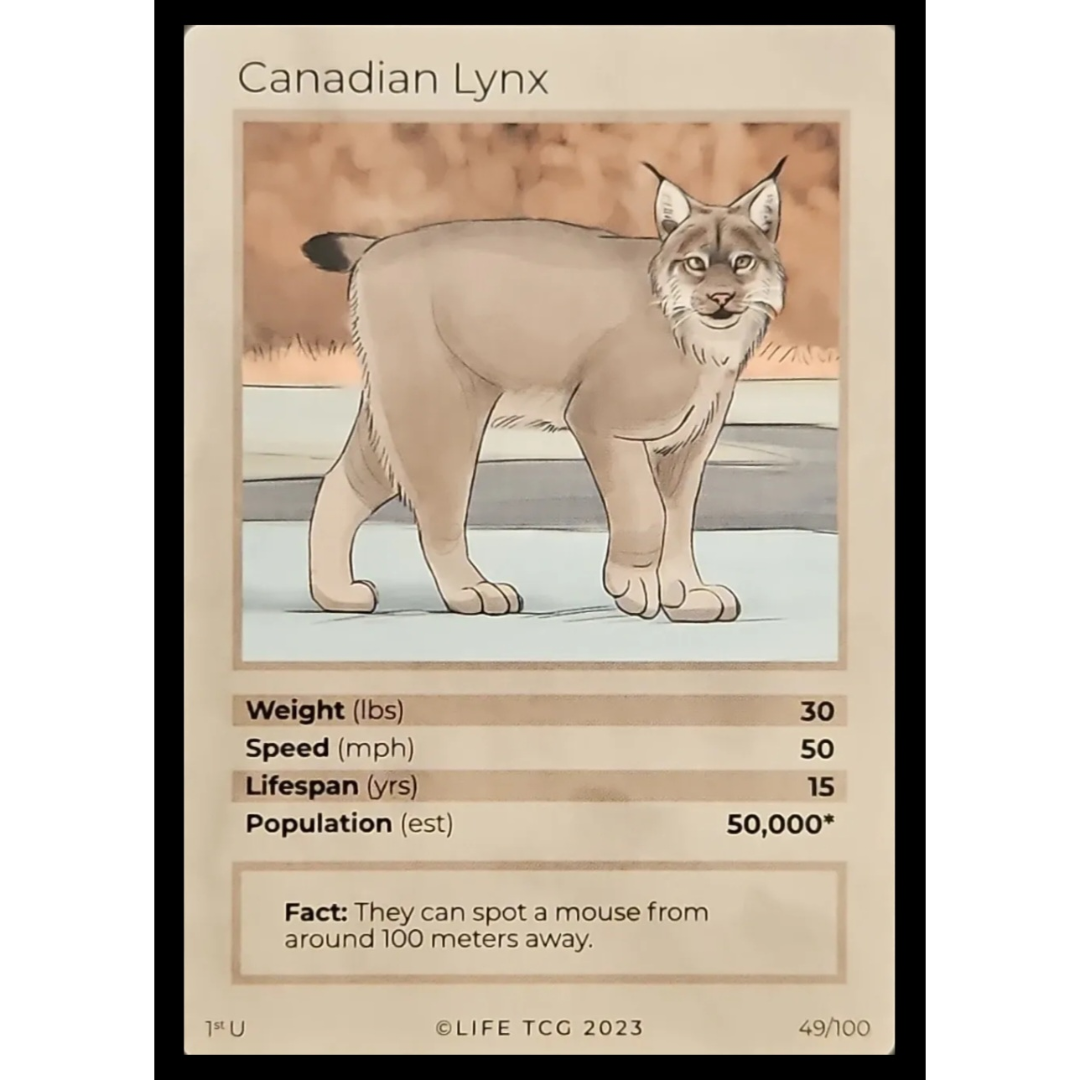 Life TCG: 1st Edition Trading Card  - Mammals - Canadian Lynx 49/100