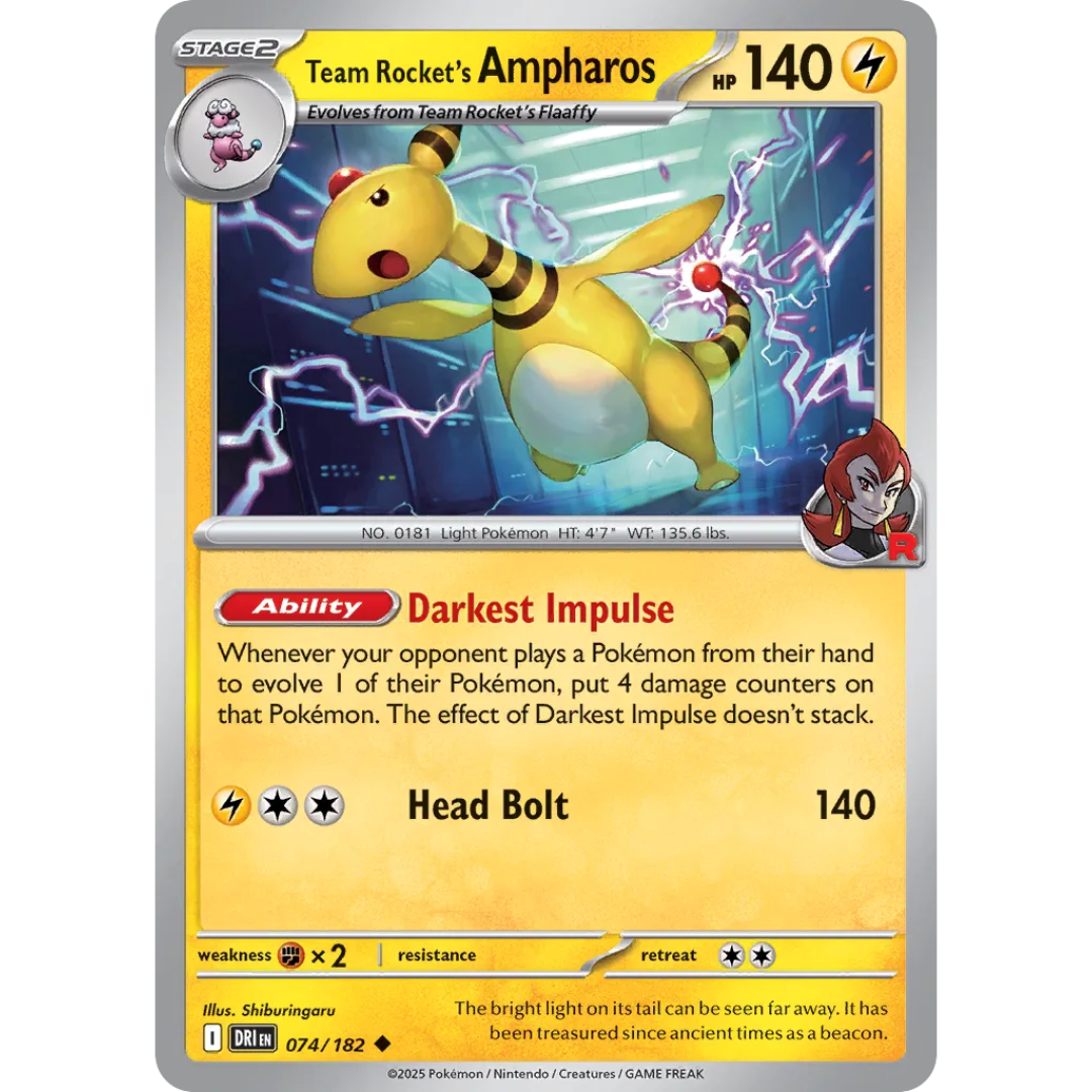 Pokémon TCG: Scarlet & Violet - Destined Rivals - Team Rocket's Ampharos 074/182